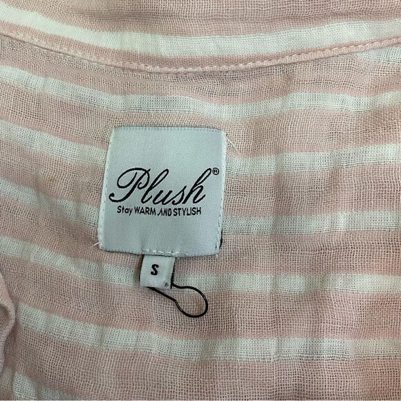 NEW Plush Apparel Pink White Striped Cotton & Linen Pajamas Sleep Romper Small - Picture 10 of 11